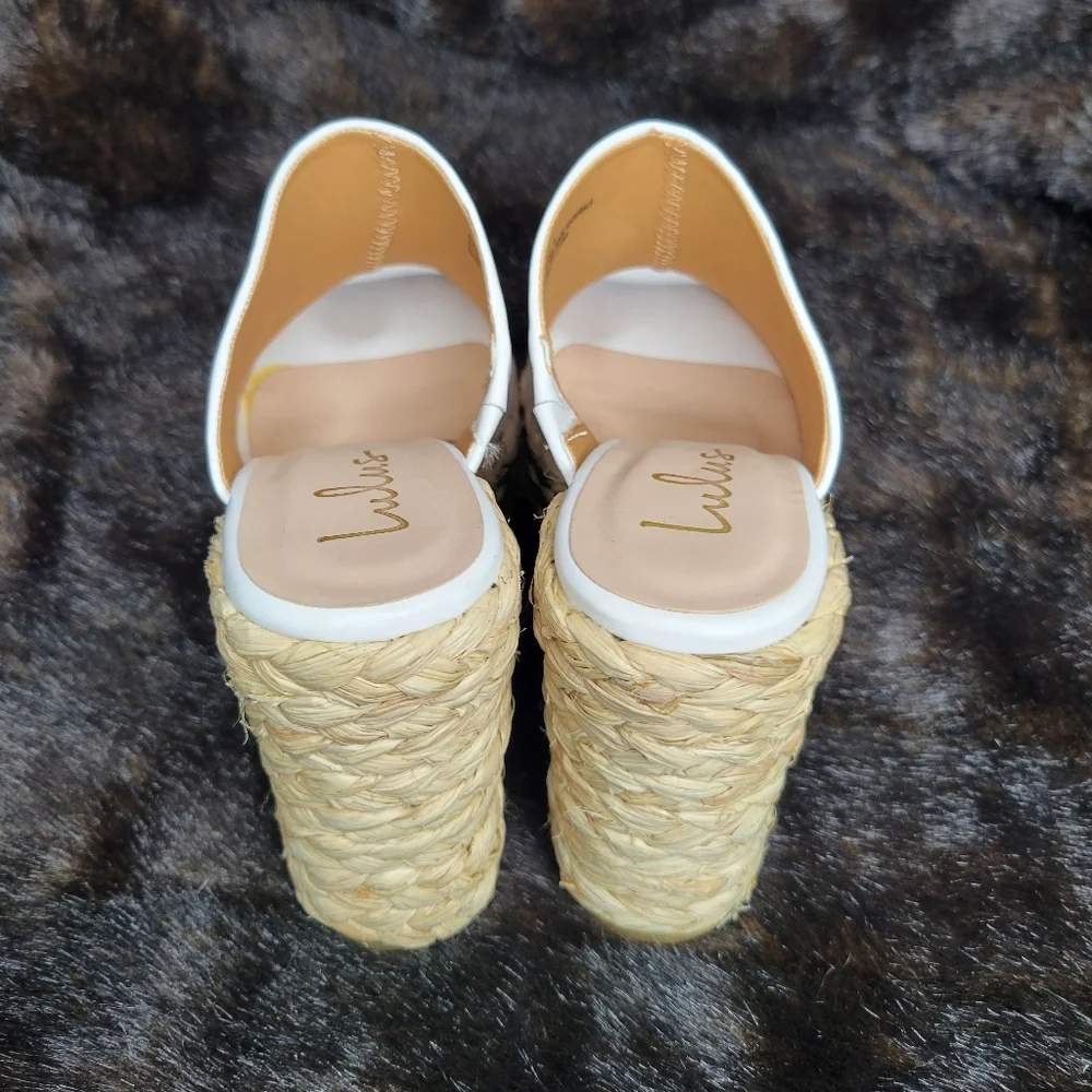Lulus White Platform‎ Espadrille Wedge Slide Sandals Women's Size 8